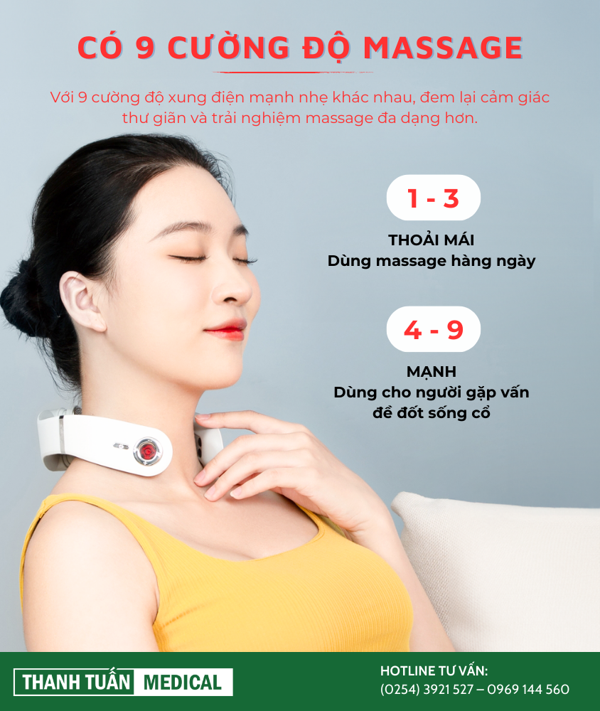 Có 9 cường độ massage tùy chỉnh