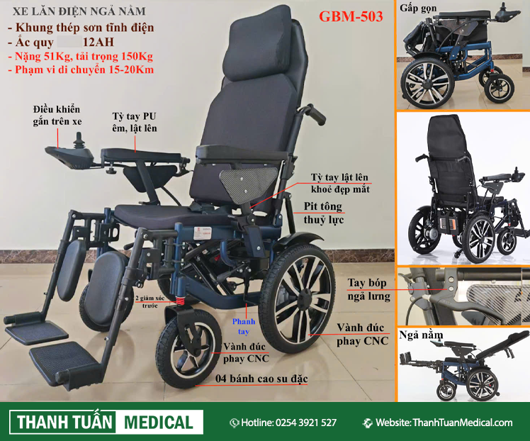 Xe lăn điện tự động ngả lưng GBM-503 Xe lăn điện tự động ngả lưng GBM-503