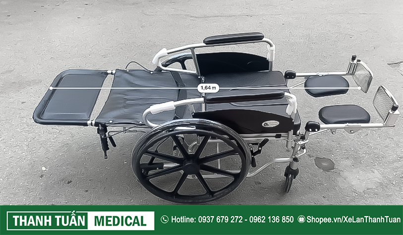 Xe lăn khung nhôm máy bay Lucass X7L có thể ngã nằm thành giường