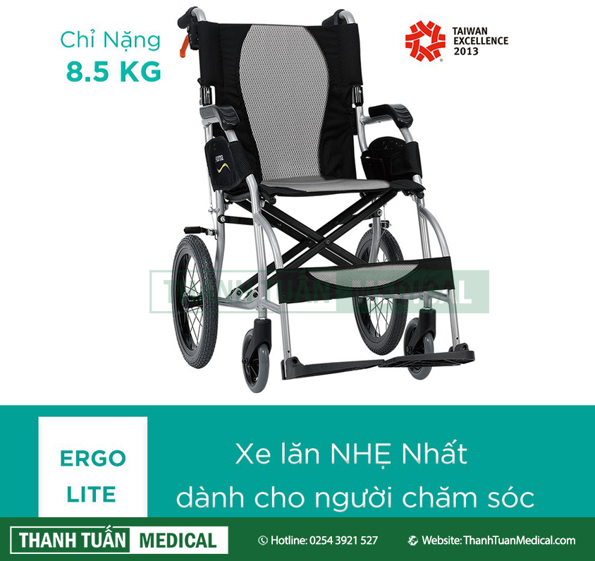 Xe lăn tay nhôm Karma Ergo Lite siêu nhẹ và chắc chắn 