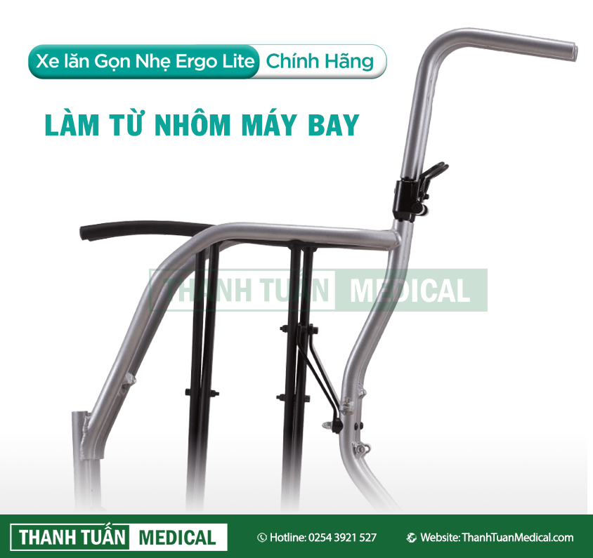 Xe lăn tay nhôm Karma Ergo Lite được làm từ khung nhôm máy bay 