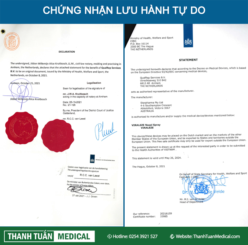 Chứng nhận xịt khuẩn Viraleze