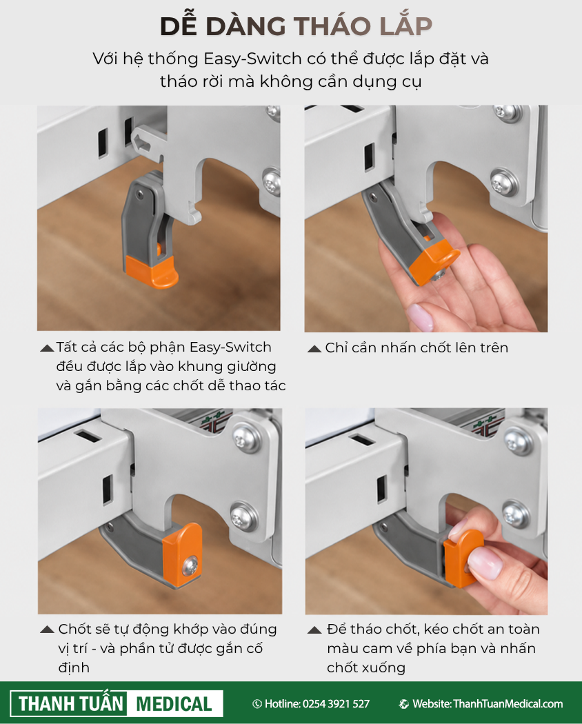 Dễ dàng tháo lắp mà không cần dụng cụ Dễ dàng tháo lắp mà không cần dụng cụ