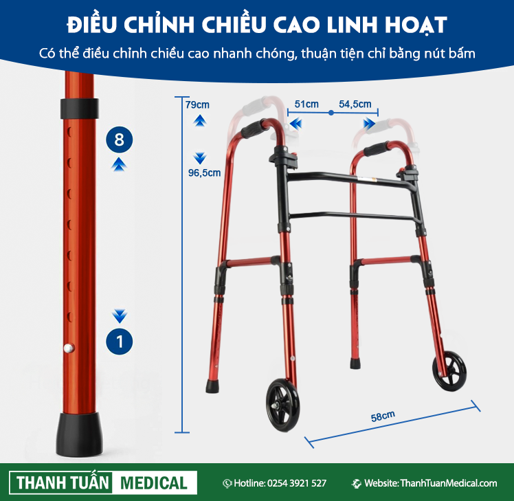 Điều chỉnh chiều cao nhanh chóng và thuận tiện chỉ bằng nút bấm