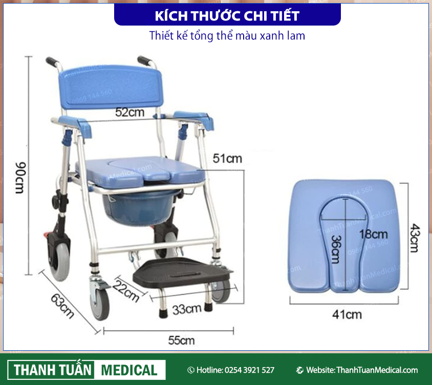 Kích thước chi tiết ghế bô đa năng GBM-016