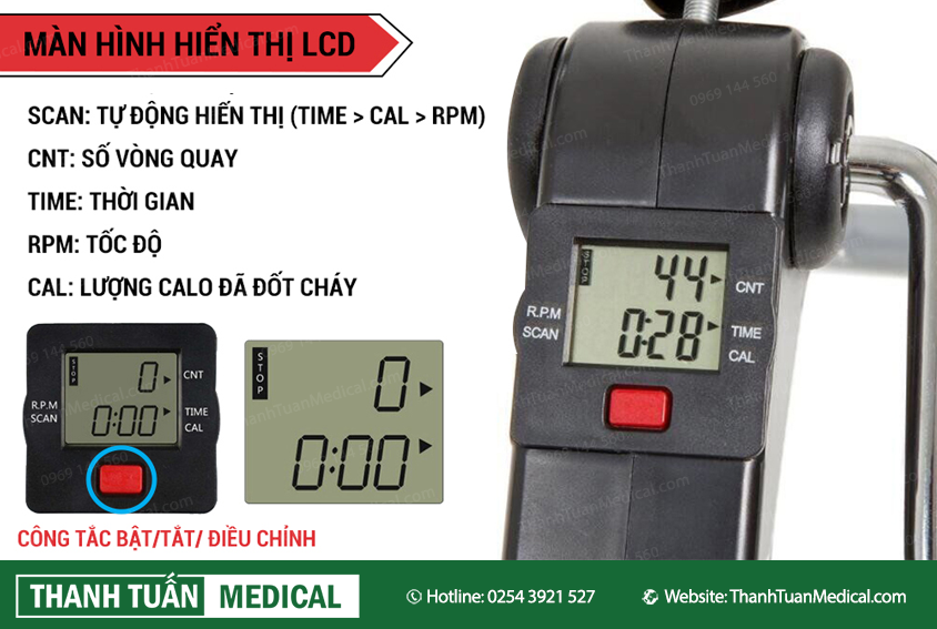 Màn hình LCD hiển thị các thông số rõ nét