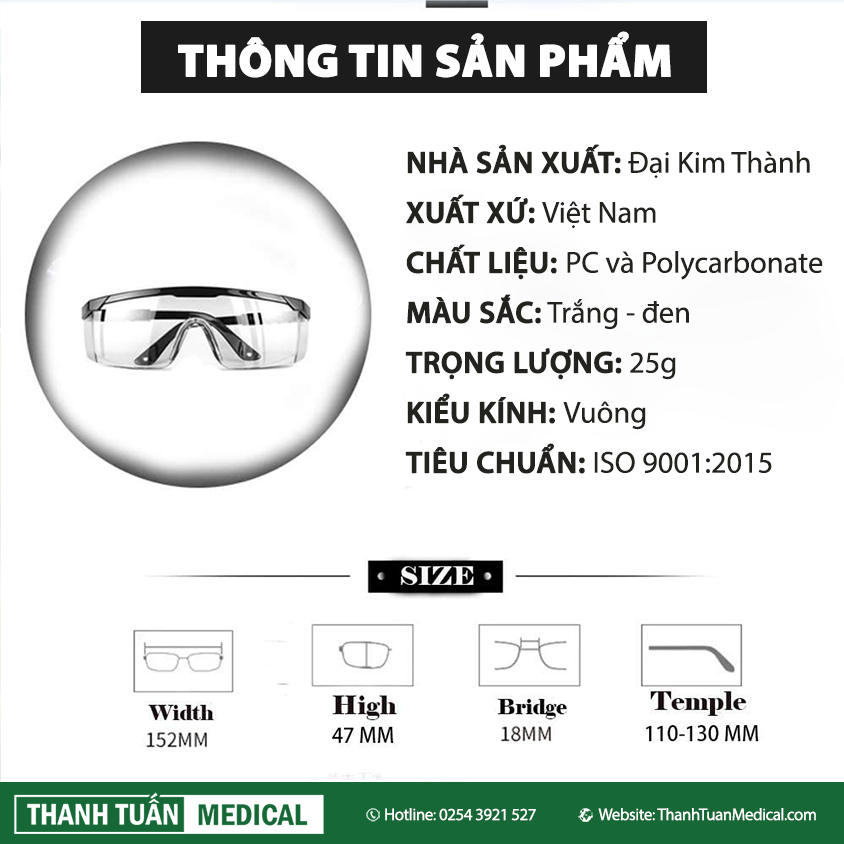 Thông tin chi tiết mắt kính bảo hộ chông bụi, chống tia UV