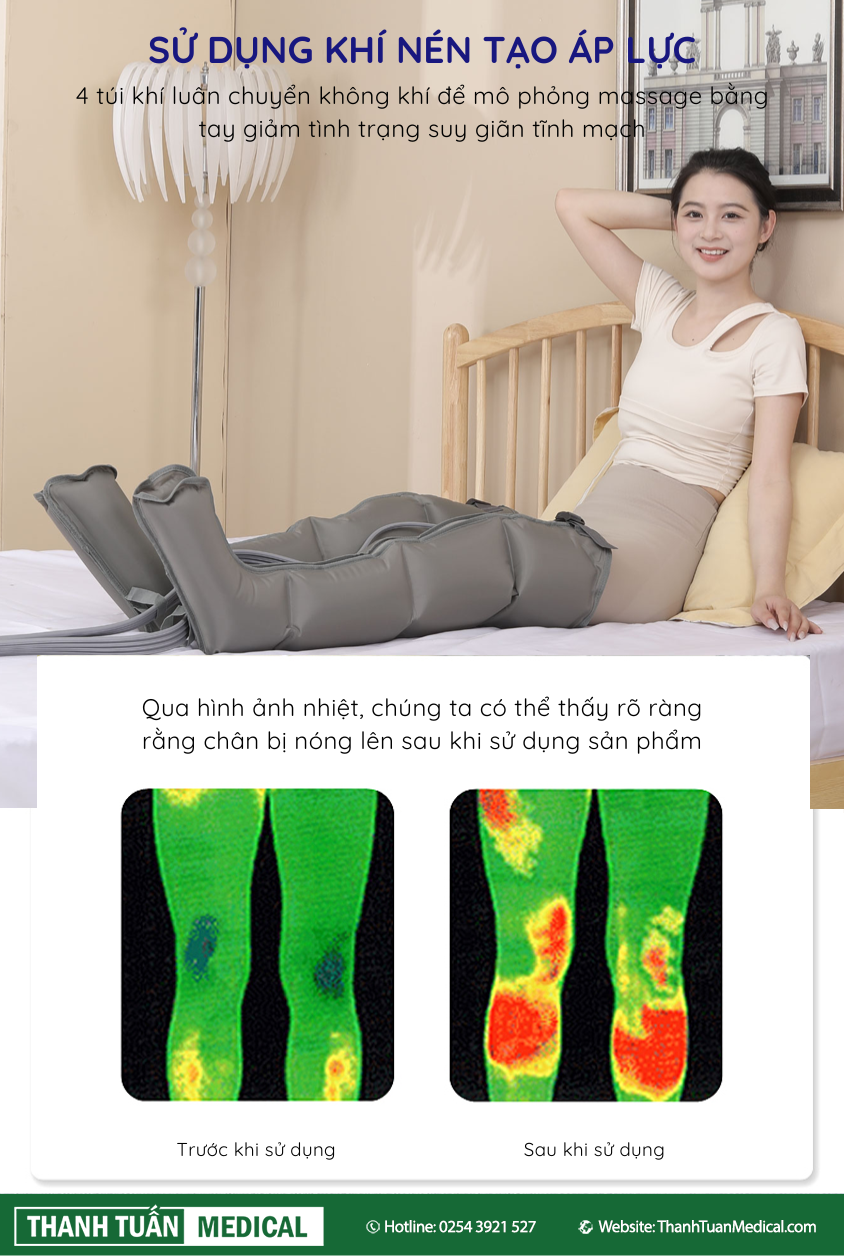 4 túi khí luân phiên bơm phồng xả hơi liên tục đảm bảo phân bổ áp lực lên chân