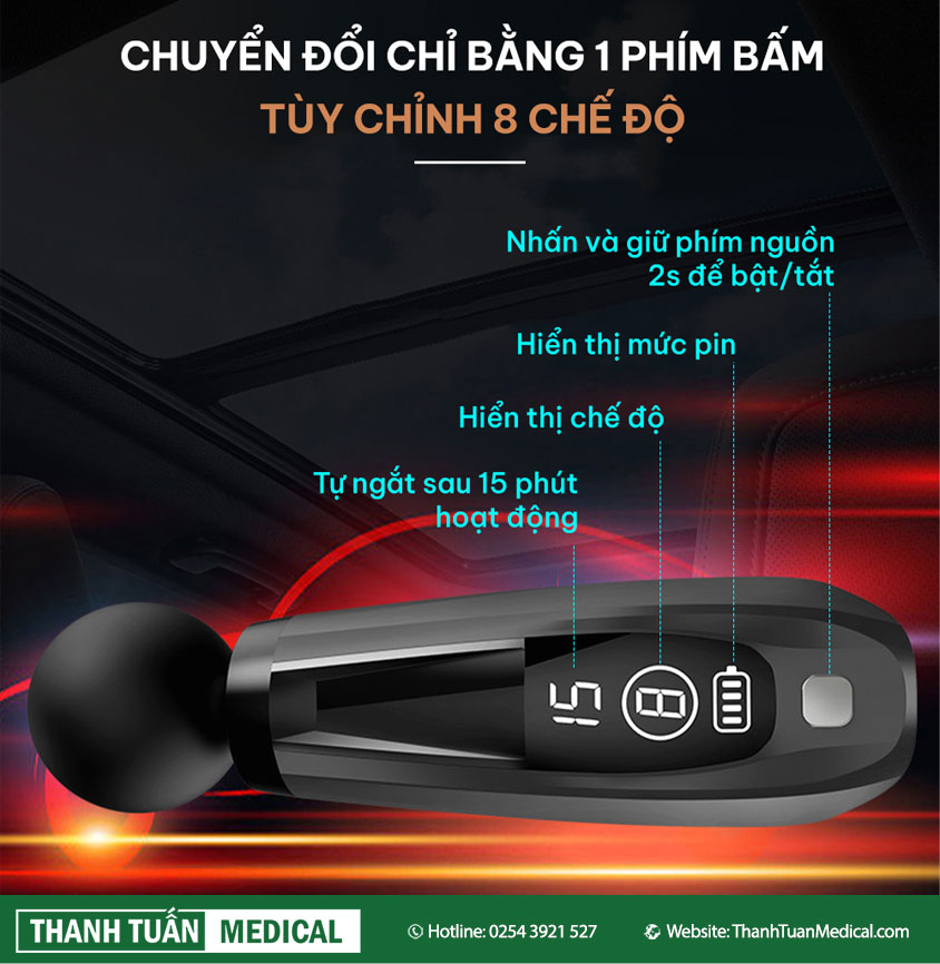 Tích hợp 8 chế độ massage tùy chỉnh bằng 1 phím bấm, tác động sâu tới từng nhóm cơ