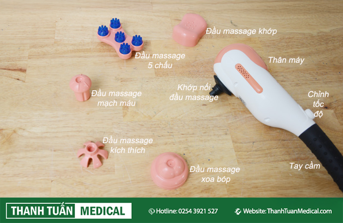 Máy có đến 5 đầu massage thích hợp cho hiệu quả tối ưu trên từng vùng cơ thể Máy có đến 5 đầu massage thích hợp cho hiệu quả tối ưu trên từng vùng cơ thể