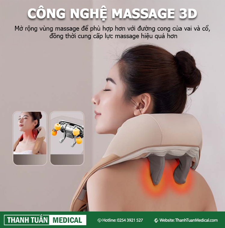 Động cơ massage 3D day vuốt sâu vào các cơ vùng cổ