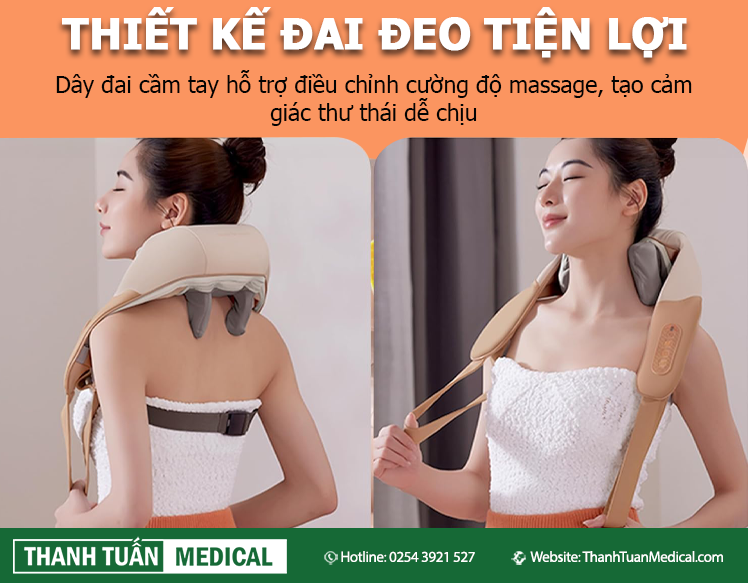 Chế độ massage rảnh tay với đai đeo trên, và tay kéo trợ lực khi mát xa