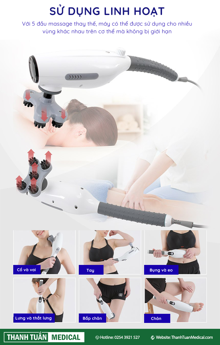 Massage nhiều khu vực trên cơ thể như lưng, vai, cổ, chân và tay