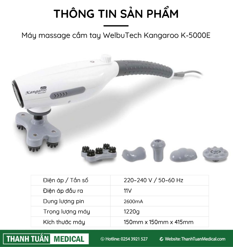 Máy massage cầm tay pin sạc Welbutech Kangaroo K-5000E Máy massage cầm tay pin sạc Welbutech Kangaroo K-5000E