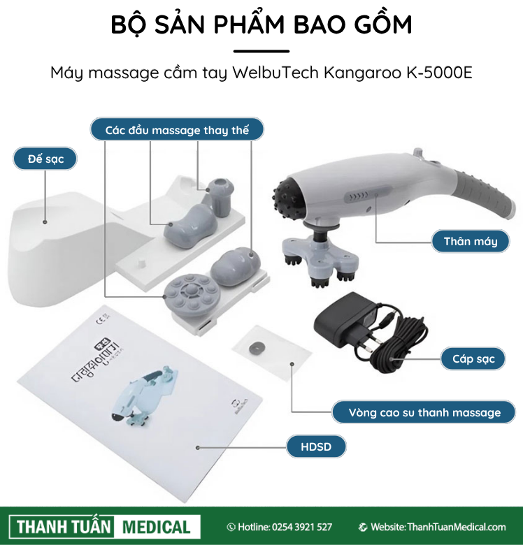 Bộ sản phẩm máy massage Welbutech Kangaroo K-5000E Bộ sản phẩm máy massage Welbutech Kangaroo K-5000E