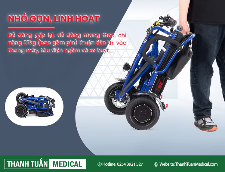 Làm từ vật liệu hợp kim nhôm xe chỉ 27kg (có gồm pin)