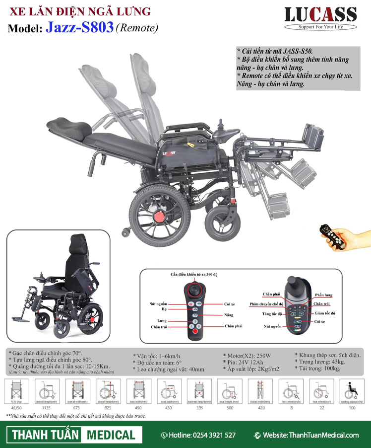 Thông số kỹ thuật xe lăn điện Lucass Jazz-S803
