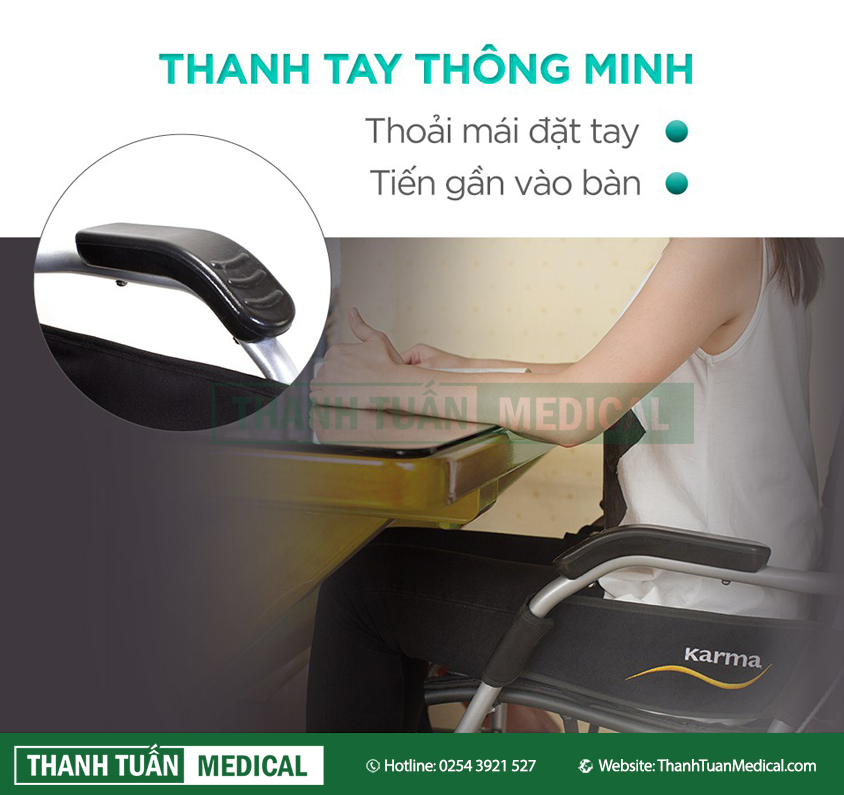 Xe lăn tay nhôm Karma Ergo Lite có thanh để tay thuận tiên