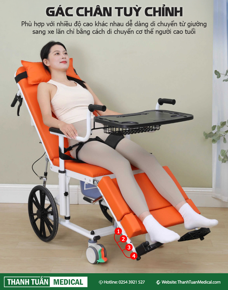 Gác chân xoay có thể điều chỉnh phù hợp với nhiều độ cao khác nhau