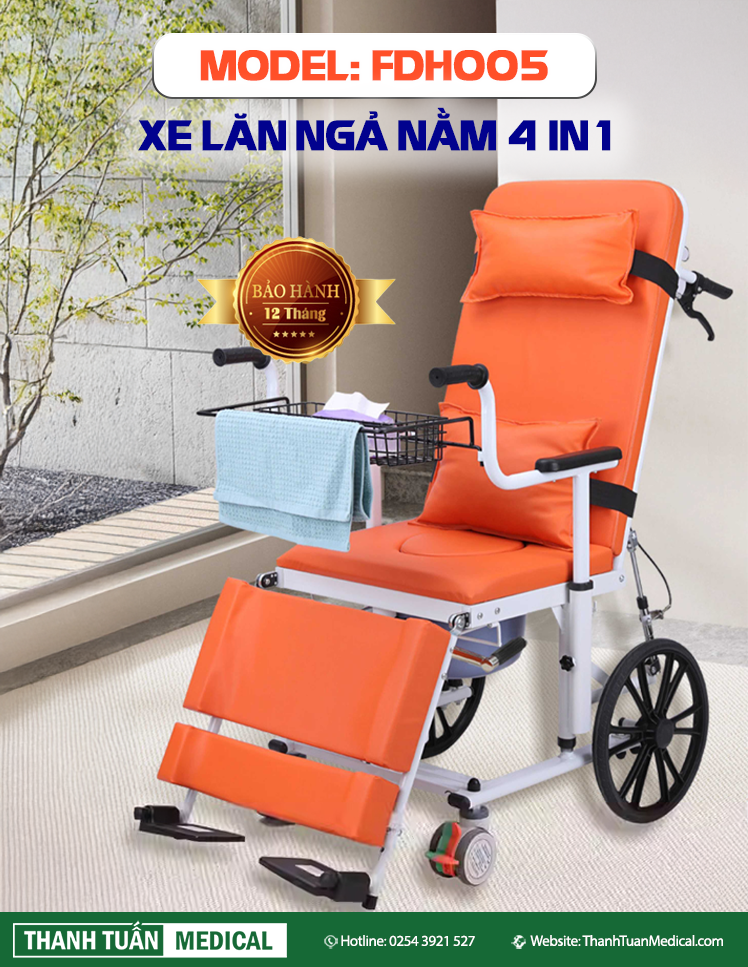 Xe lăn ngả nằm đa năng 4 in 1 FDH005