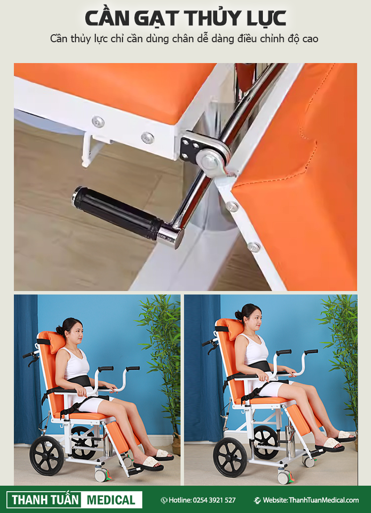 Dùng thủy lực đạp chân dễ dàng điều chỉnh độ cao