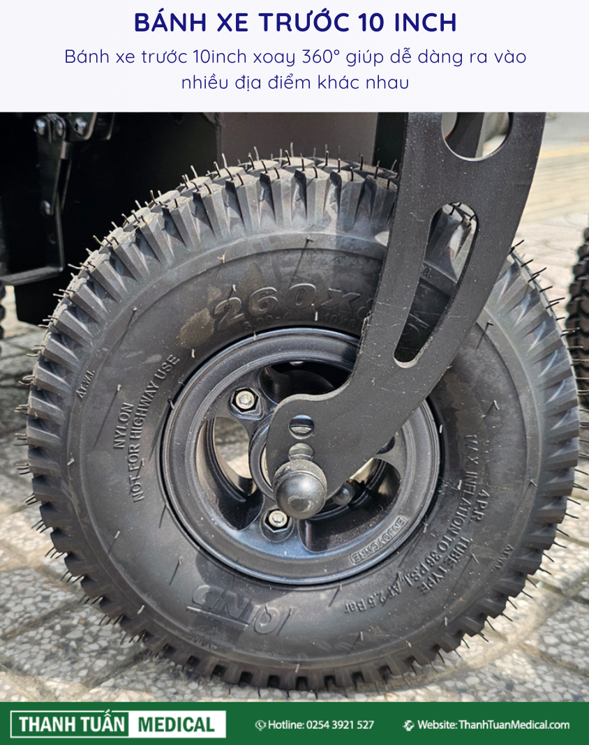 Bánh trước có lốp khí nén 10 inch