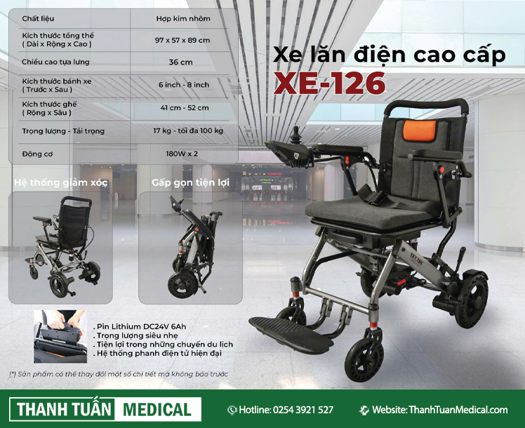 Xe lăn điện du lịch cao cấp Lucass XE-126 Xe lăn điện du lịch cao cấp Lucass XE-126