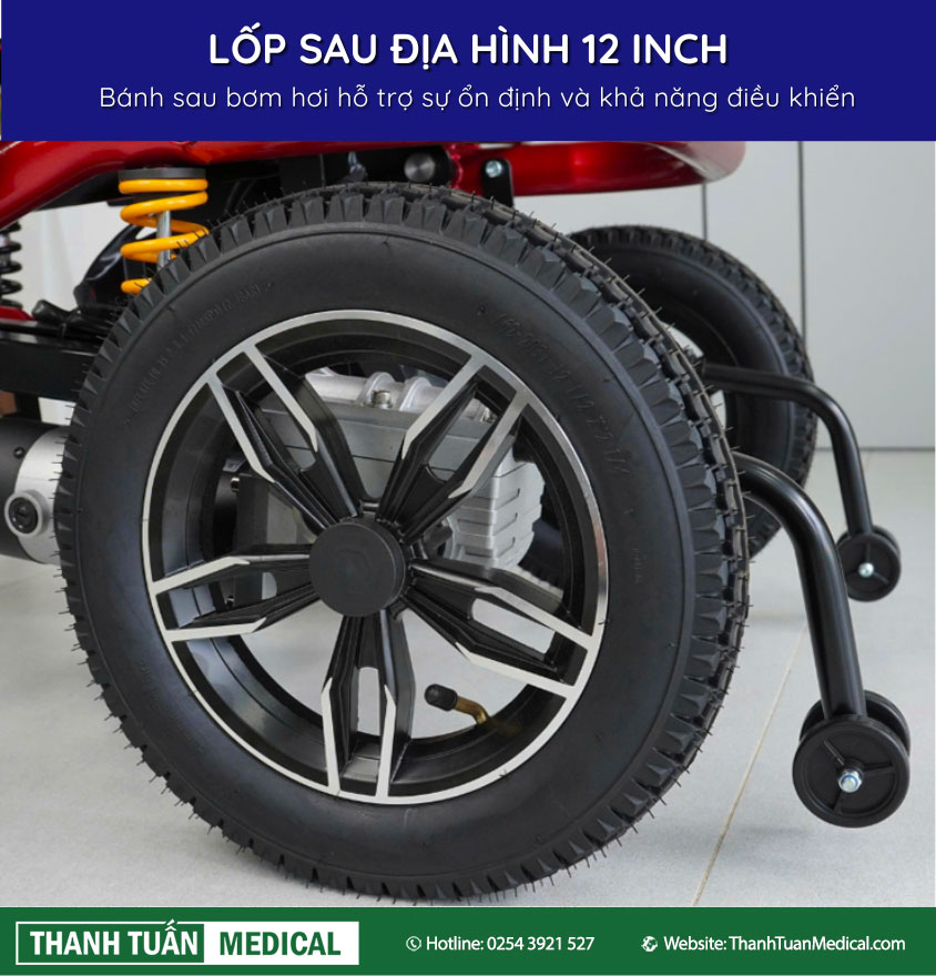 Bánh sau bơm hơi hỗ trợ sự ổn định và khả năng điều khiển Bánh sau bơm hơi hỗ trợ sự ổn định và khả năng điều khiển