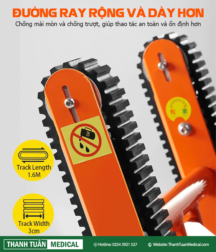 Xe lăn leo cầu thang điện với đường ray rộng và dày hơn