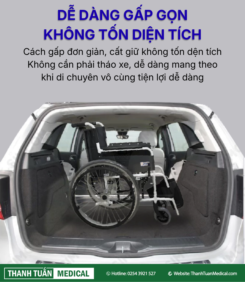 Thiết kế gập gọn giúp dễ dàng cất giữ trong cốp xe