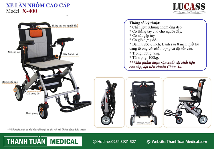 Xe lăn nhôm cao cấp Lucass X-400 Xe lăn nhôm cao cấp Lucass X-400