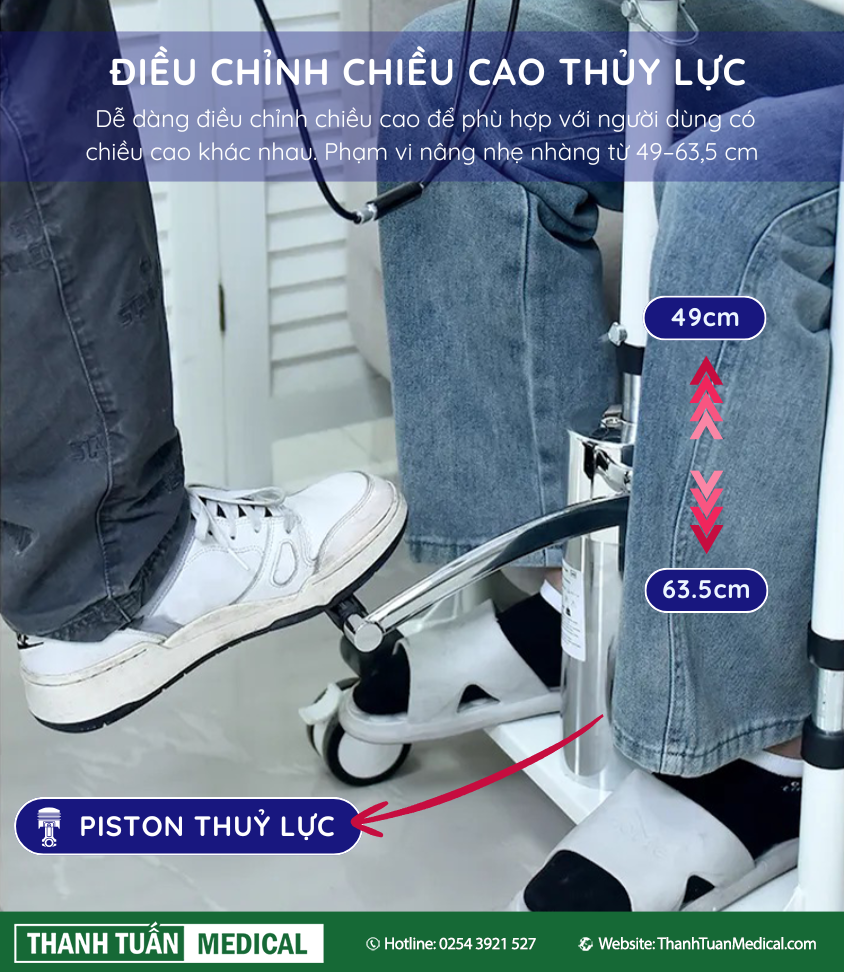 Chiều cao ghế có thể điều chỉnh bằng thủy lực để có tư thế ngồi thoải mái Chiều cao ghế có thể điều chỉnh bằng thủy lực để có tư thế ngồi thoải mái