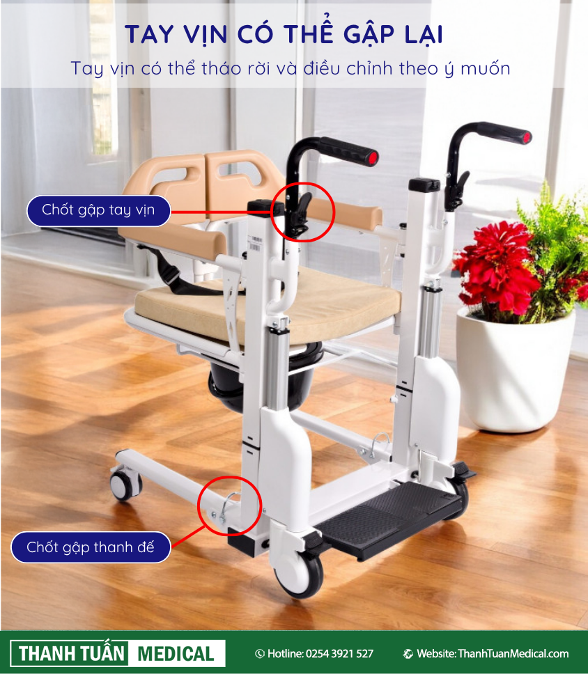 Tay vịn có thể tháo rời và điều chỉnh theo ý muốn Tay vịn có thể tháo rời và điều chỉnh theo ý muốn