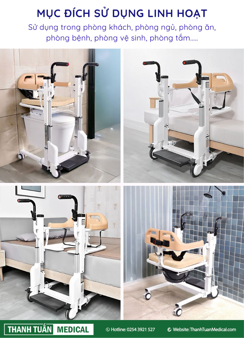 Dễ dàng di chuyển từ xe lăn sang ghế sofa, giường, phòng tắm... Dễ dàng di chuyển từ xe lăn sang ghế sofa, giường, phòng tắm...
