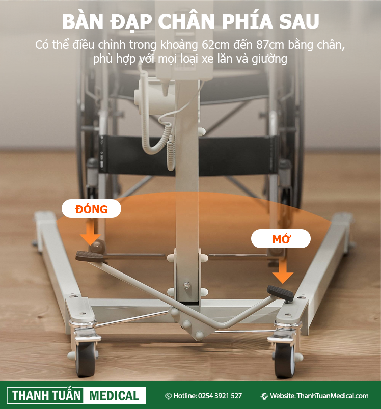 Đế mở bằng bàn đạp chân dễ dàng