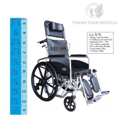 Xe lăn khung nhôm Lucass X7L đa tiện ích, bền và nhẹ gấp 3 lần xe thường: Bánh mâm, ngả nằm, bô vệ sinh...  New 2025